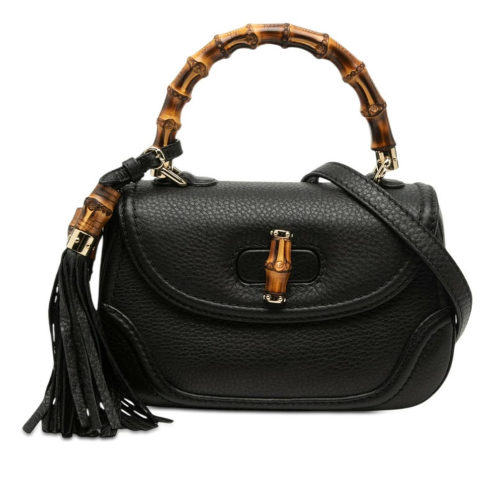 Gucci Bamboo Tassel 2way Shoulder Bag Black Leather